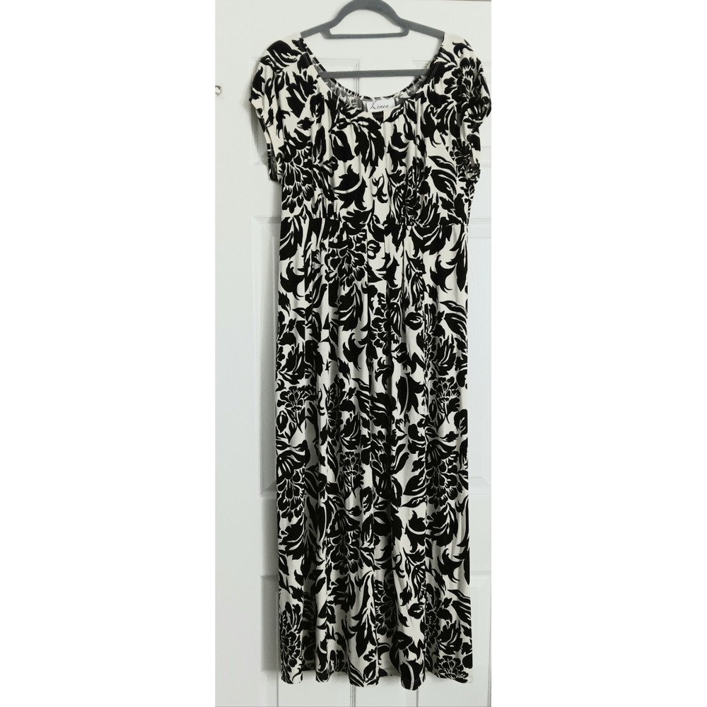 Linea by Louis Dell'Olio Dress Women's Size M Black & White Floral Midi Pre-owne